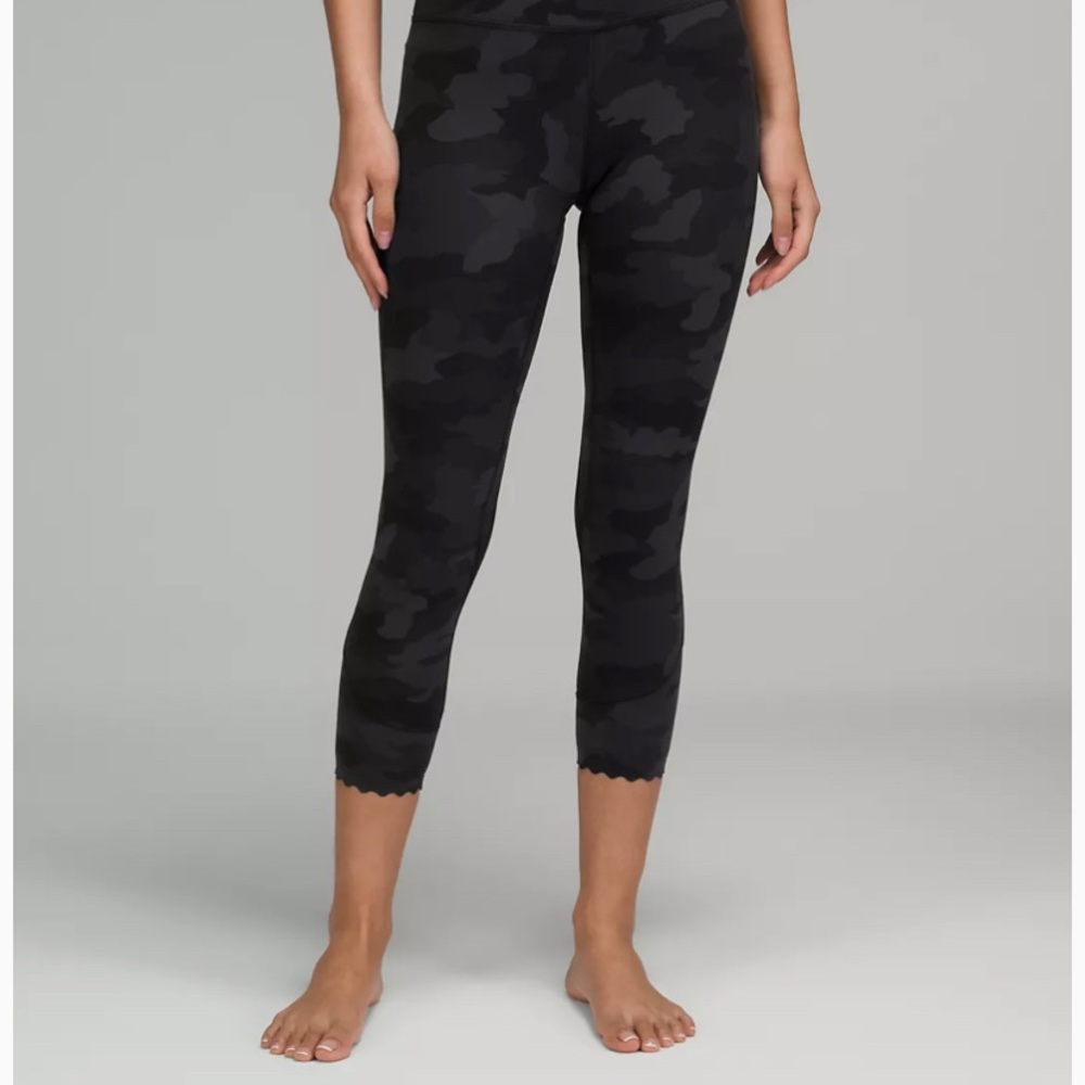 Lululemon Align High Rise Crop. Worn once. Black Camo. Scalloped Hem.